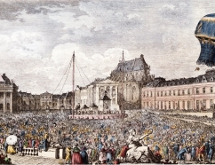 Vuelo de Jacques Charles en solitario, el 1 de diciembre de 1783. Grabado de 1887